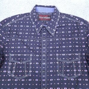 Rock & Roll Cowboy Shirt Mens Medium Black Aztec Western Pearl Snap Short Sleeve